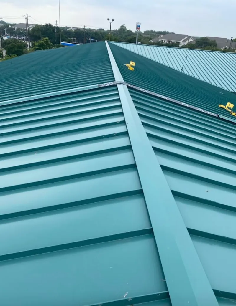 Green commercial metal roof ridge and valley for Metal Roof Repair in Eugene